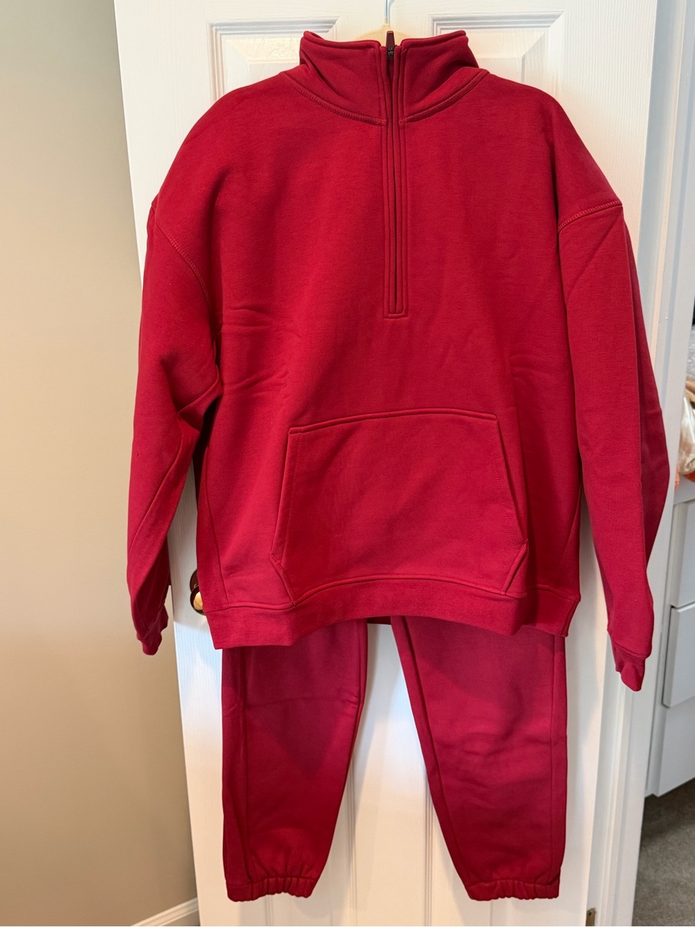 Mono B Red Half Zip Fleece Sweatshirt Jogger Set Large NWT